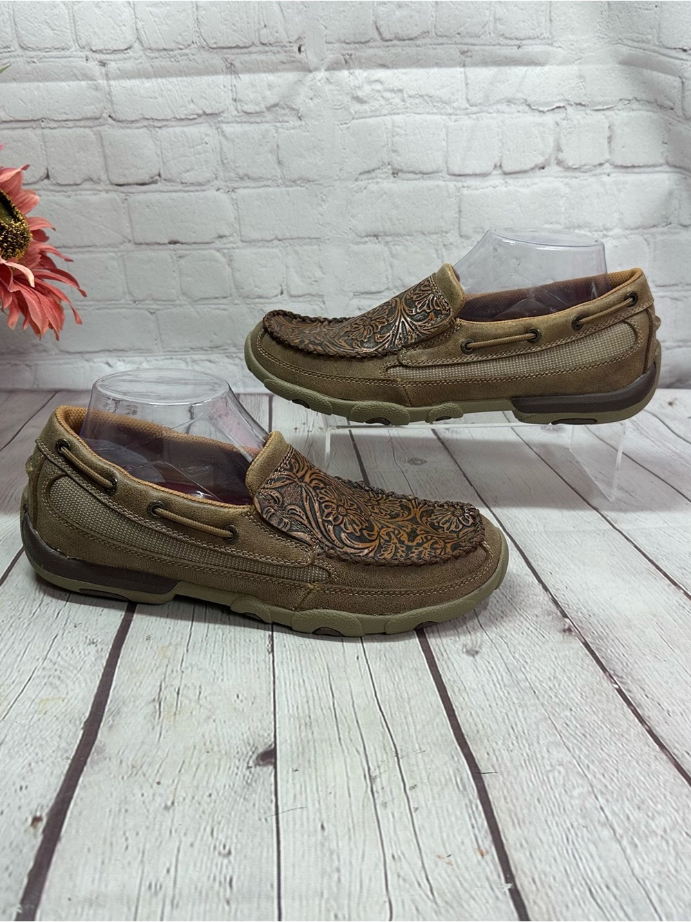 Twisted X Olive Brown Embossed Slip-On Loafers